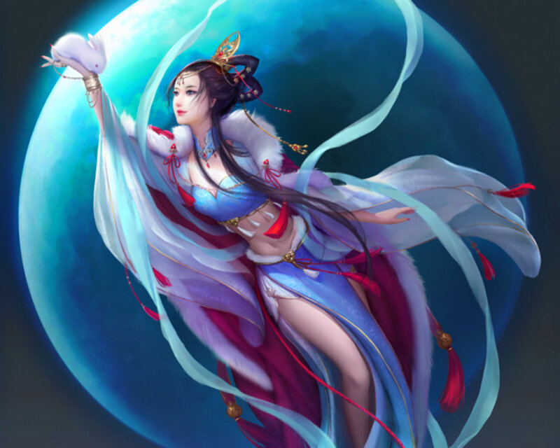 Woman with Rabbit and Moon