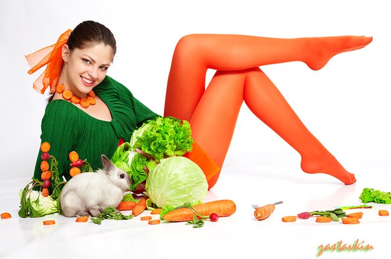Woman with Rabbit and Vegetables