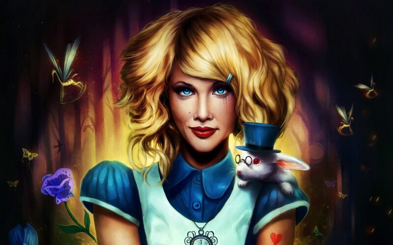 Woman with Rabbit — Blue, Fantastical