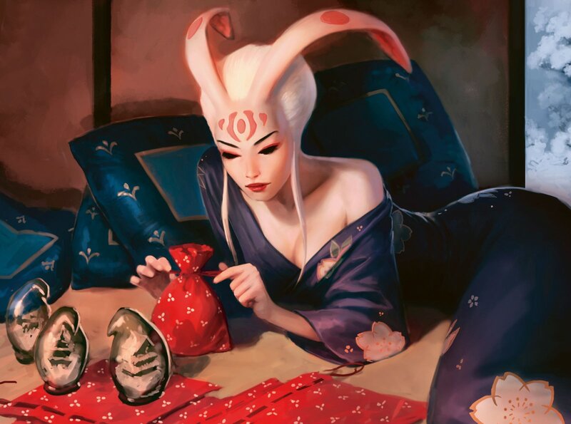 Woman with rabbit ears in kimono