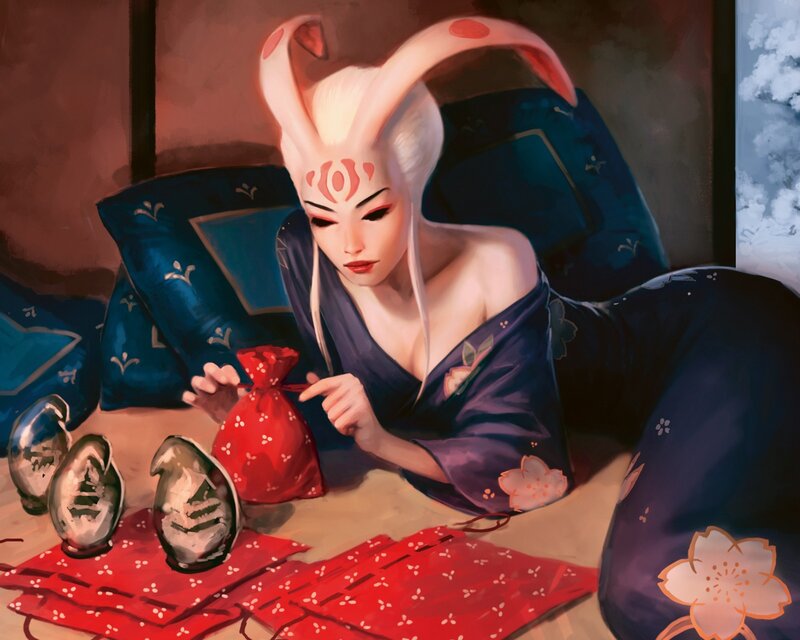 Woman with rabbit ears in kimono