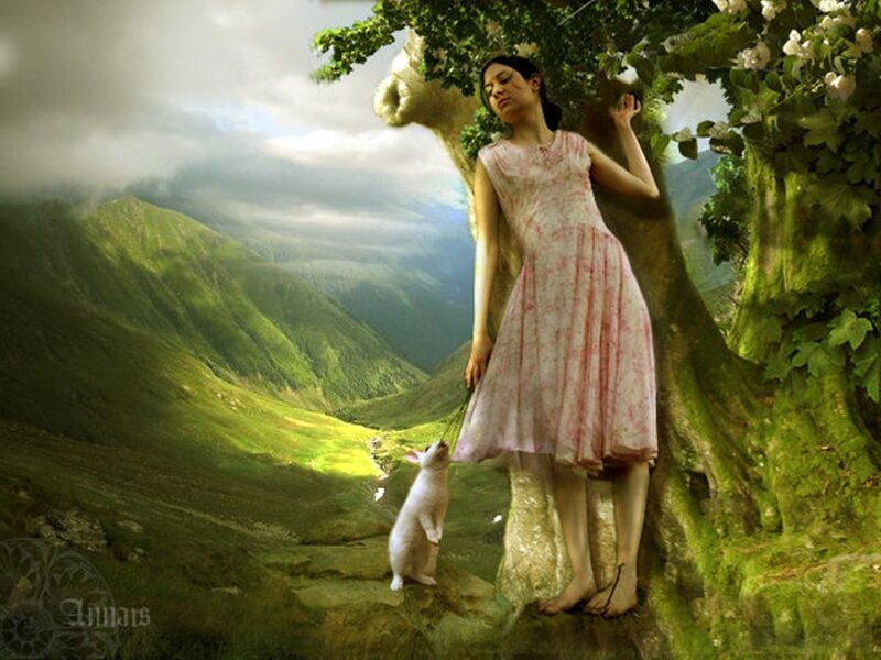 Woman with Rabbit — Green