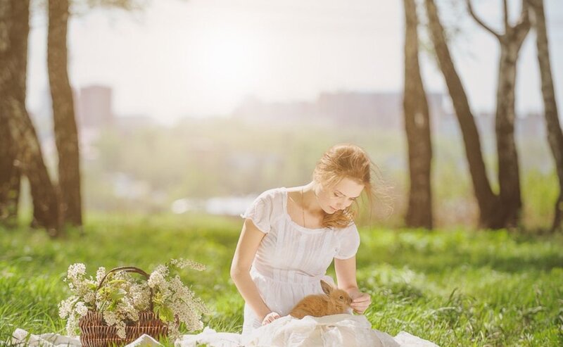 Woman with Rabbit in Park
