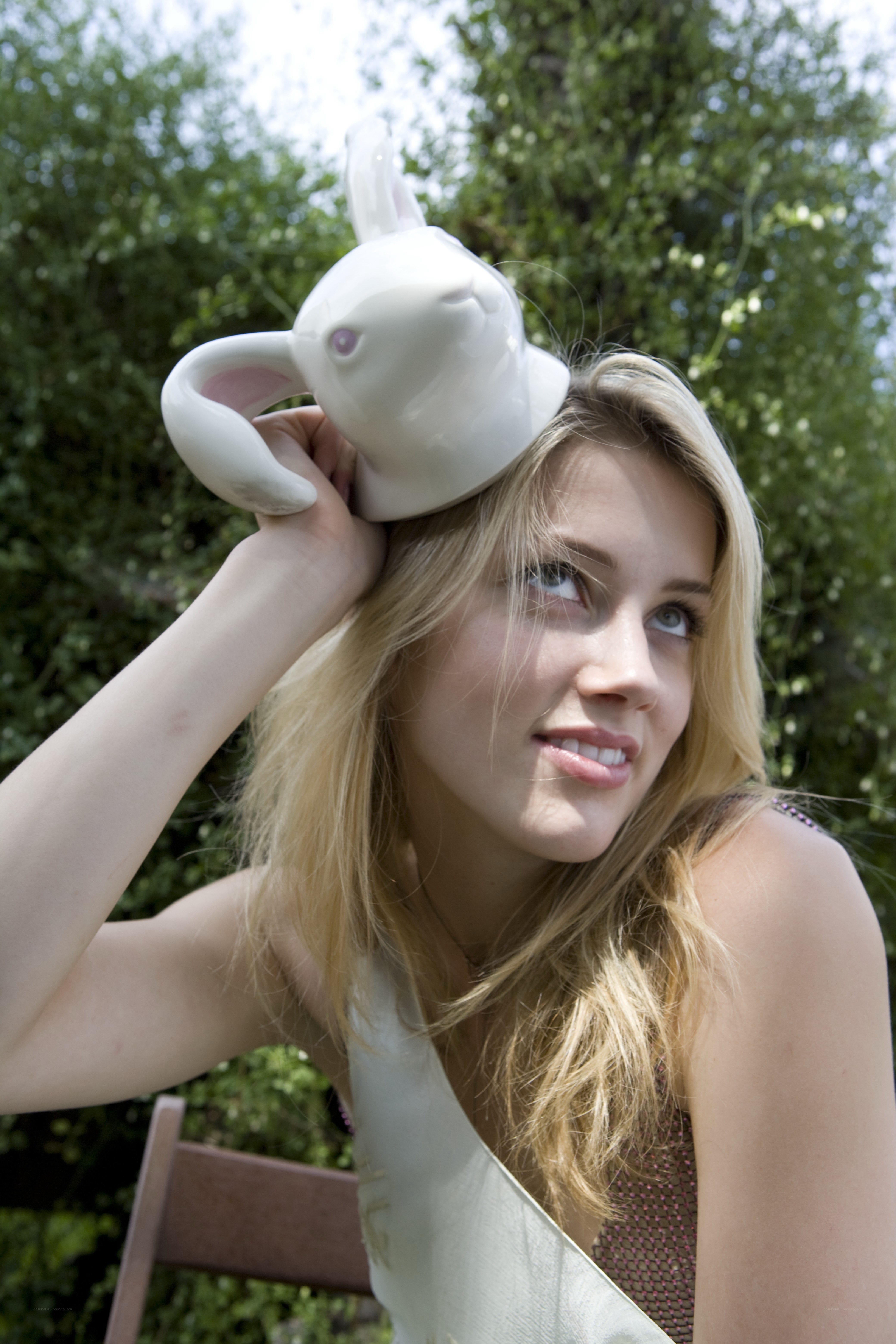 Woman with rabbit mug