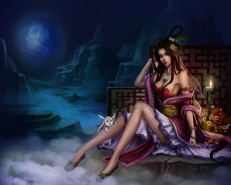 Woman with Rabbit — Purple, Serene