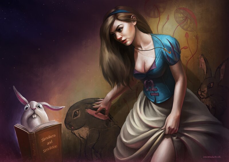 Woman with Rabbits — Blue, Dramatic