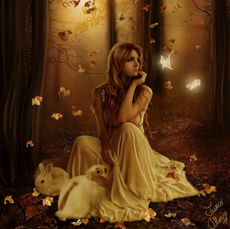 Woman with Rabbits — Gold