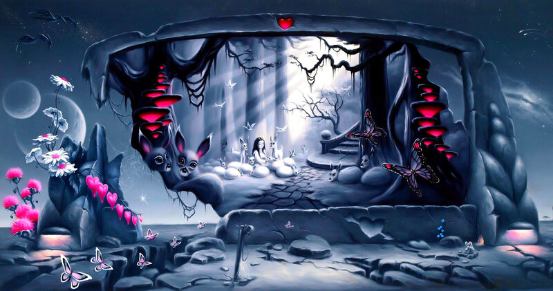 Woman with Rabbits in Cave