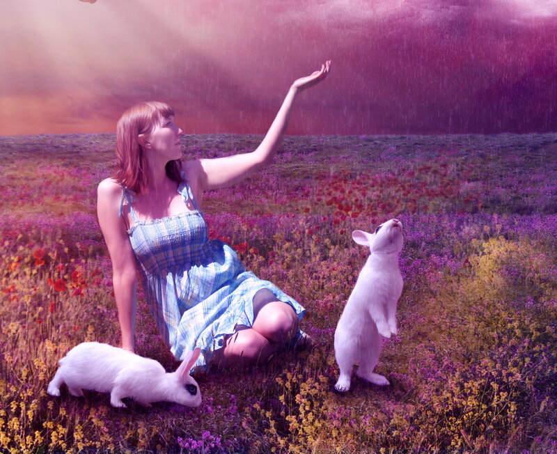 Woman with Rabbits — Purple