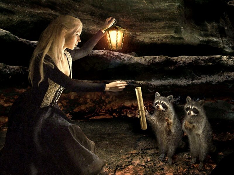 Woman with Raccoons