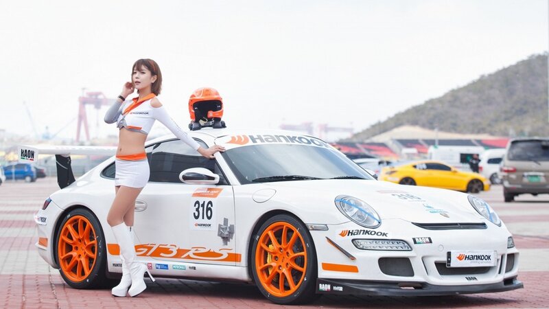 Woman with race car