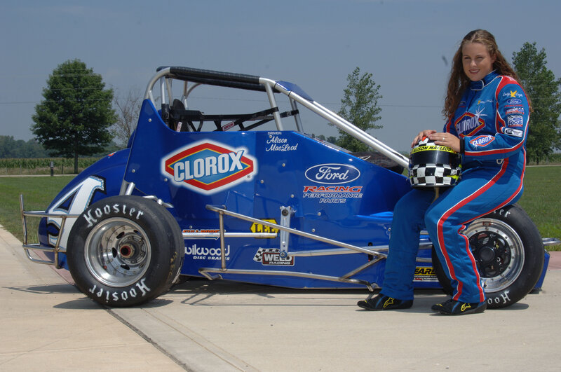 Woman with Race Car — Blue
