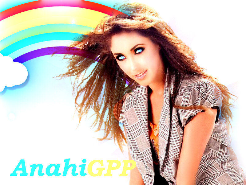 woman with rainbow background