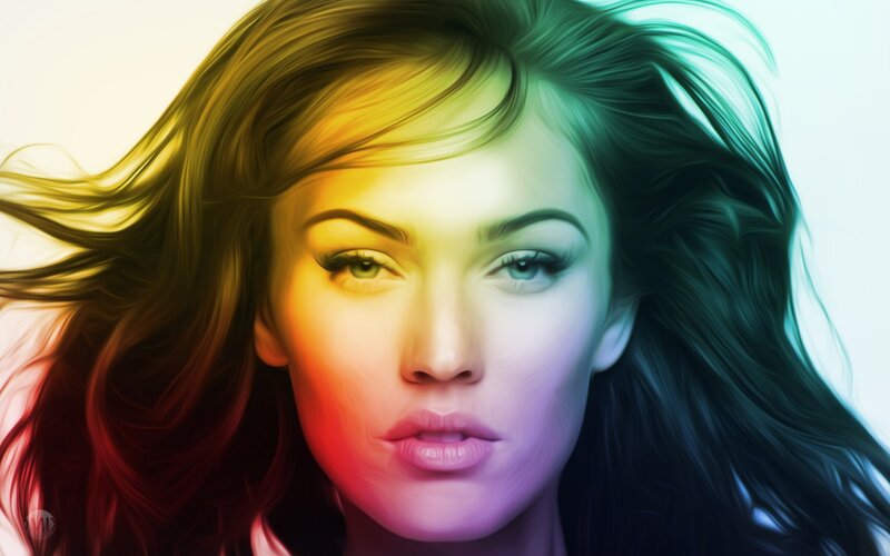 woman with rainbow-colored hair