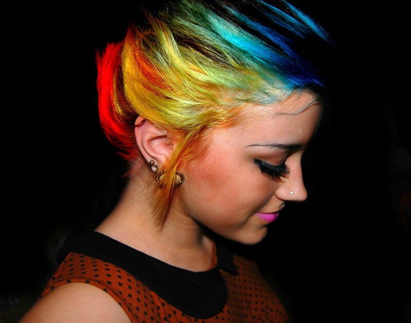 Woman with Rainbow Hair — Black, Dramatic, Night