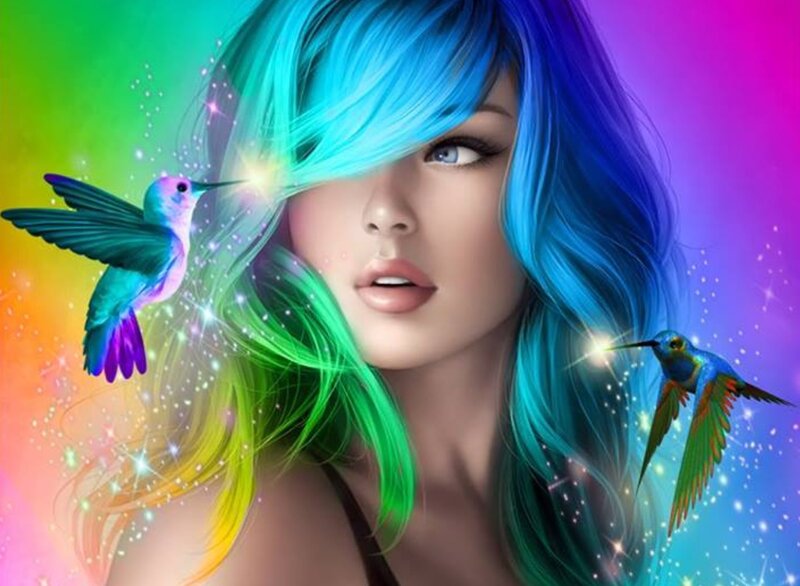 Woman with Rainbow Hair — Blue, Fantastical