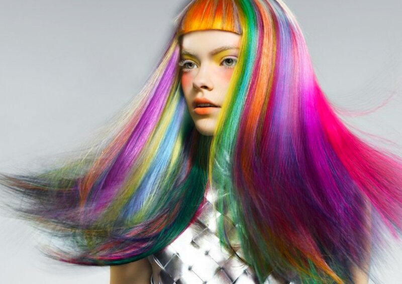 Woman with Rainbow Hair — Dramatic, Photograph, Makeup