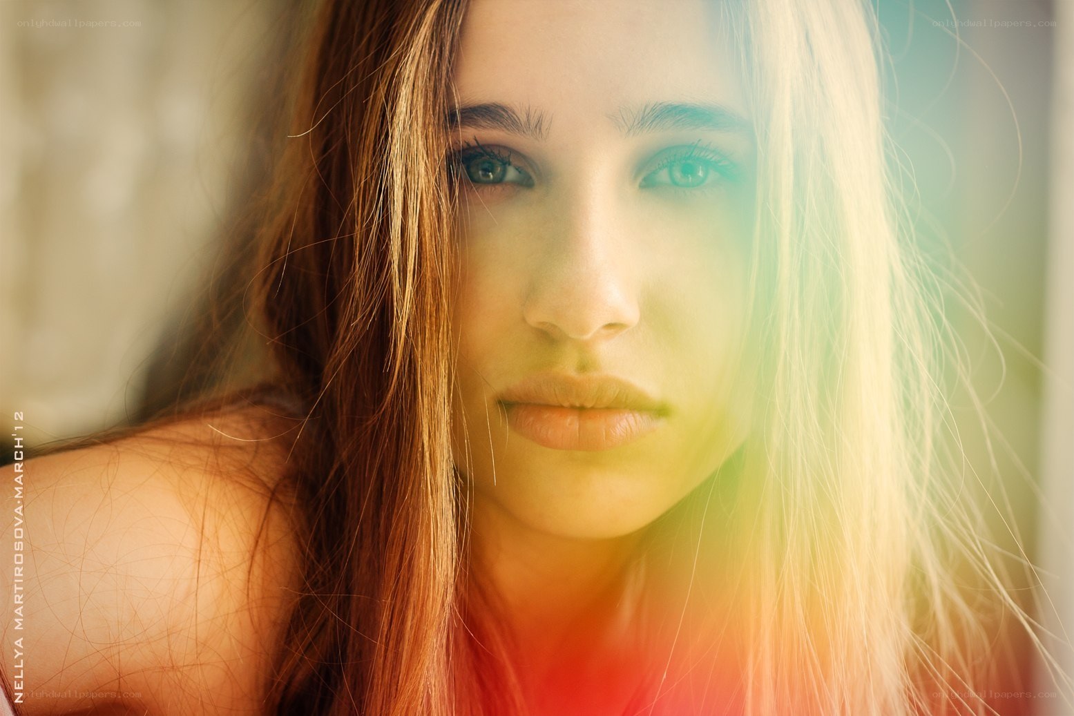 woman with rainbow light effect
