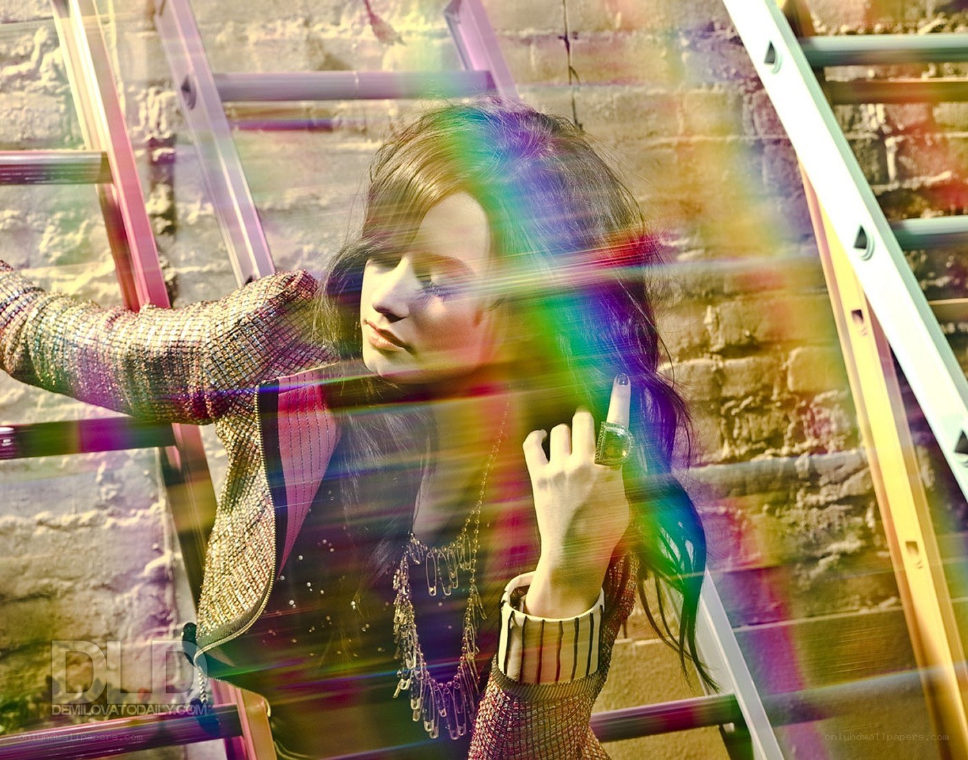 woman with rainbow light effect