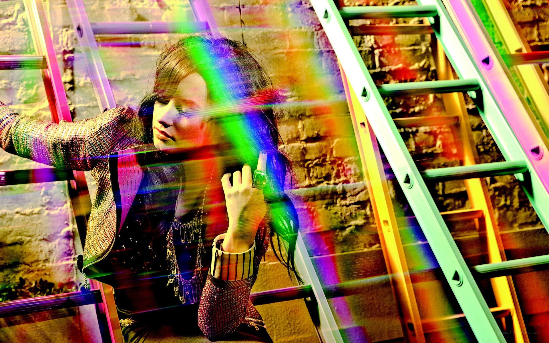 woman with rainbow light effects