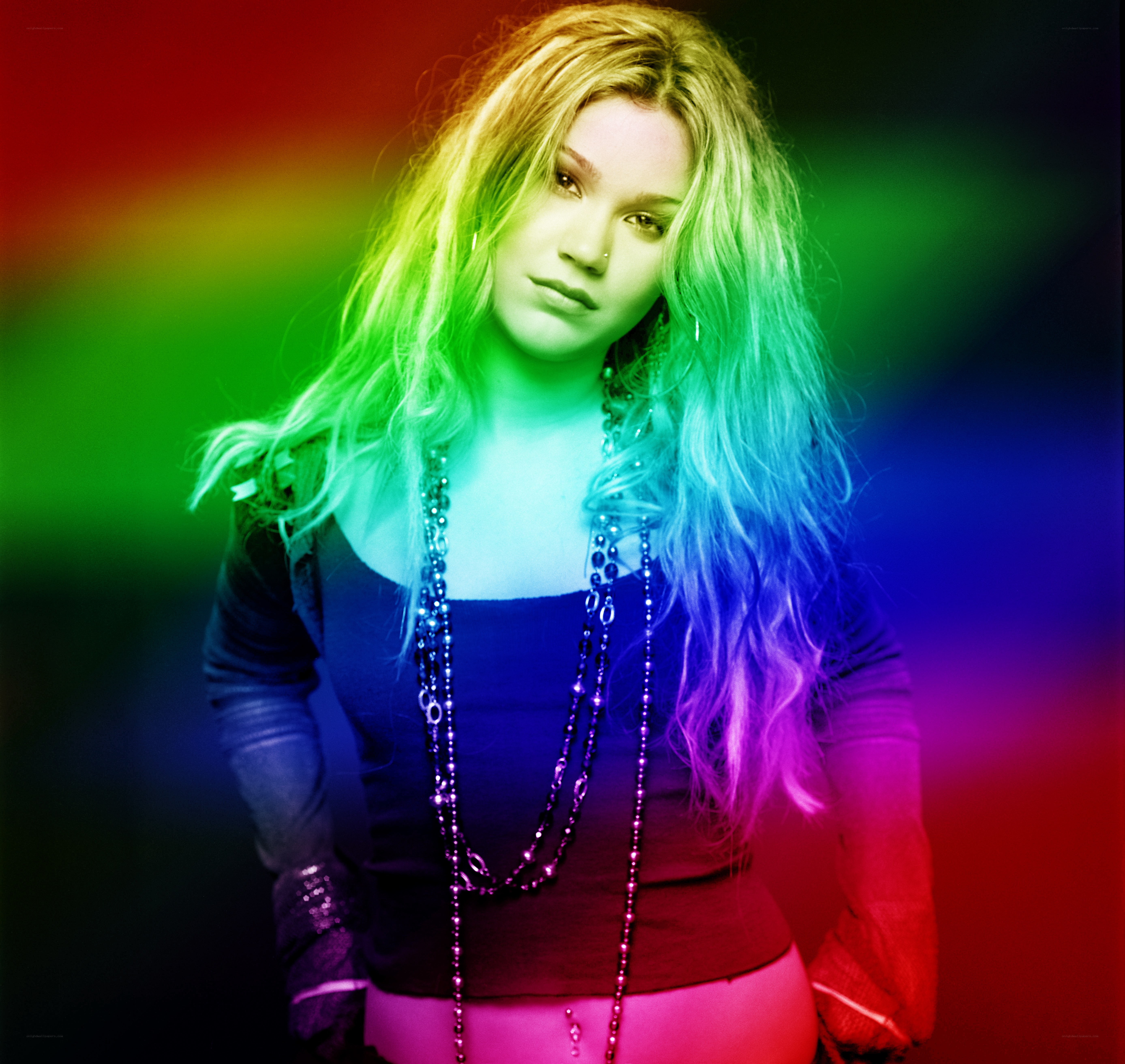 woman with rainbow lighting