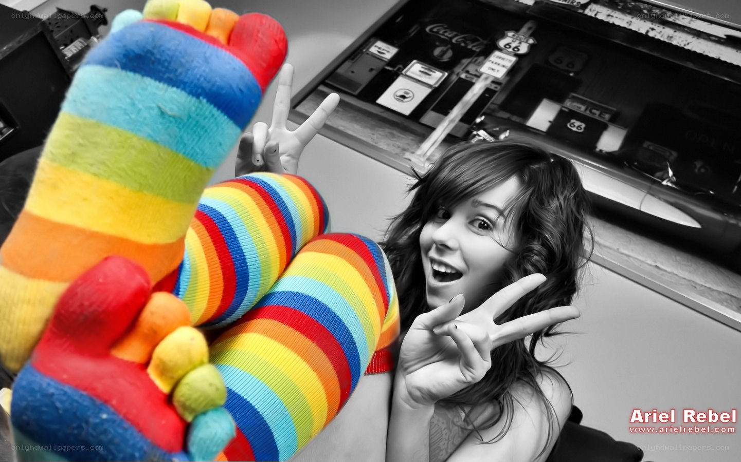 woman with rainbow socks