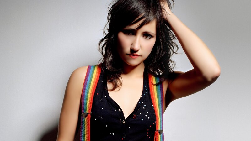 woman with rainbow suspenders
