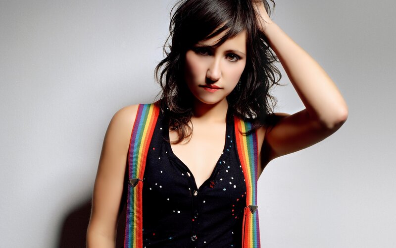 woman with rainbow suspenders