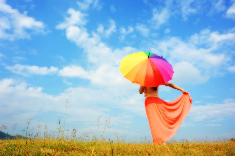 Woman with Rainbow Umbrella — Blue