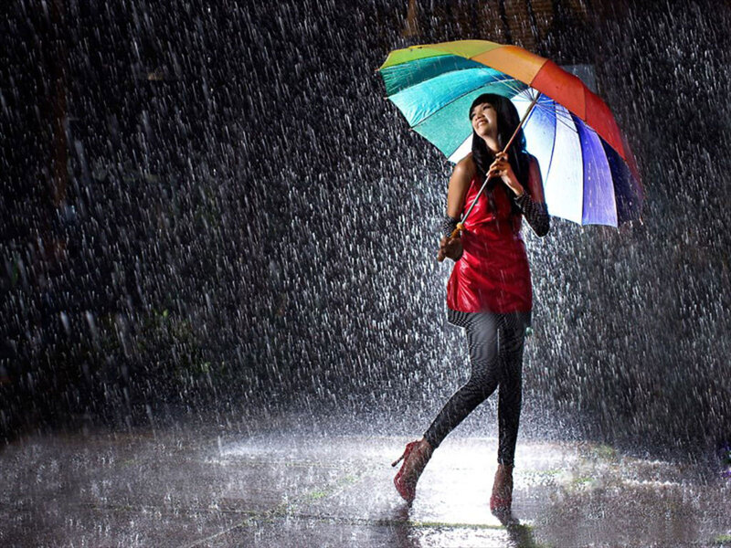 Woman with Rainbow Umbrella — Red