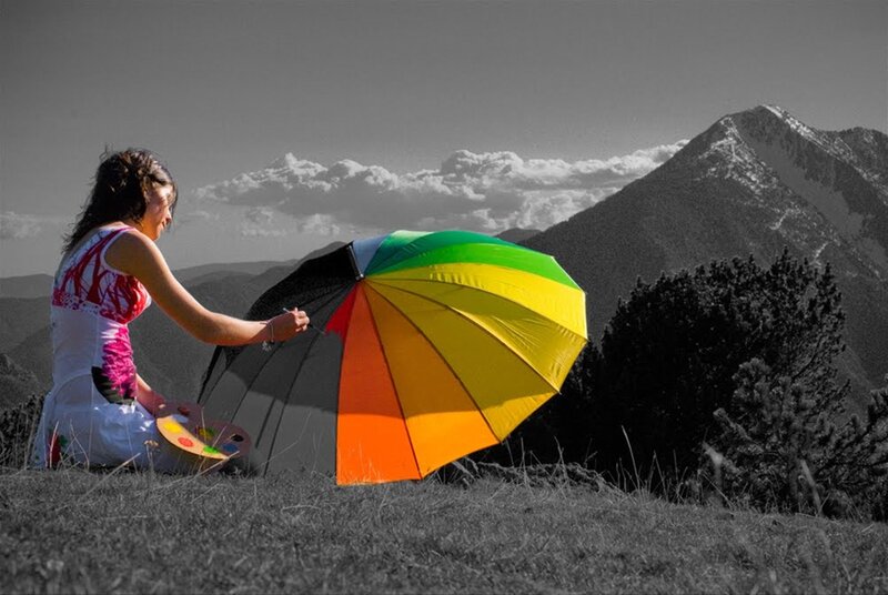 Woman with Rainbow Umbrella — Serene