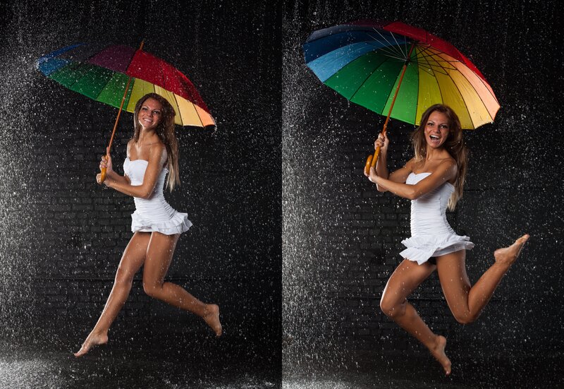 Woman with Rainbow Umbrella — White