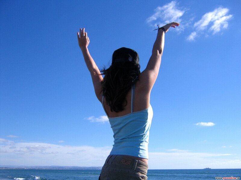 Woman with Raised Arms — Blue
