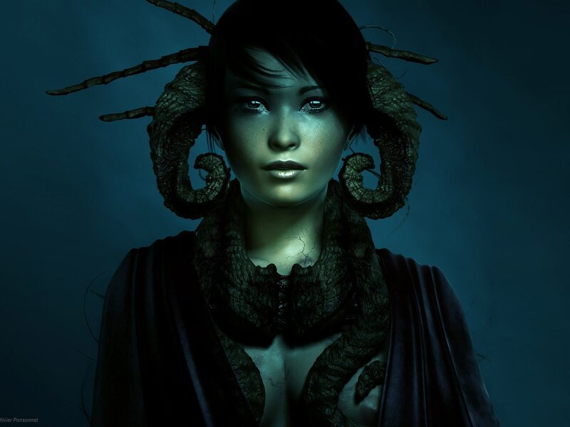 woman with ram horns