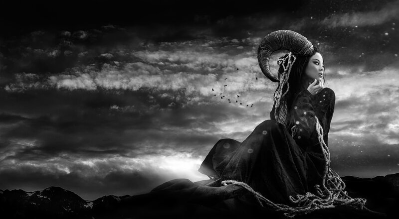 Woman with Ram Horns — Black
