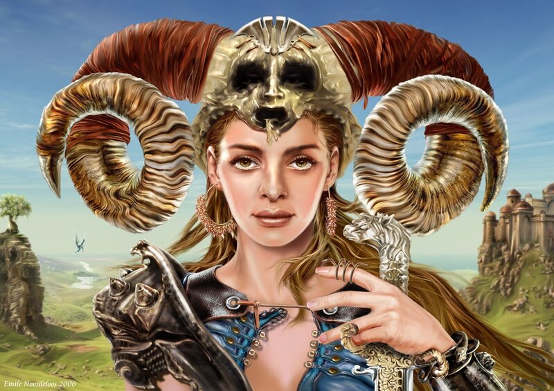 Woman with Ram Horns — Blue