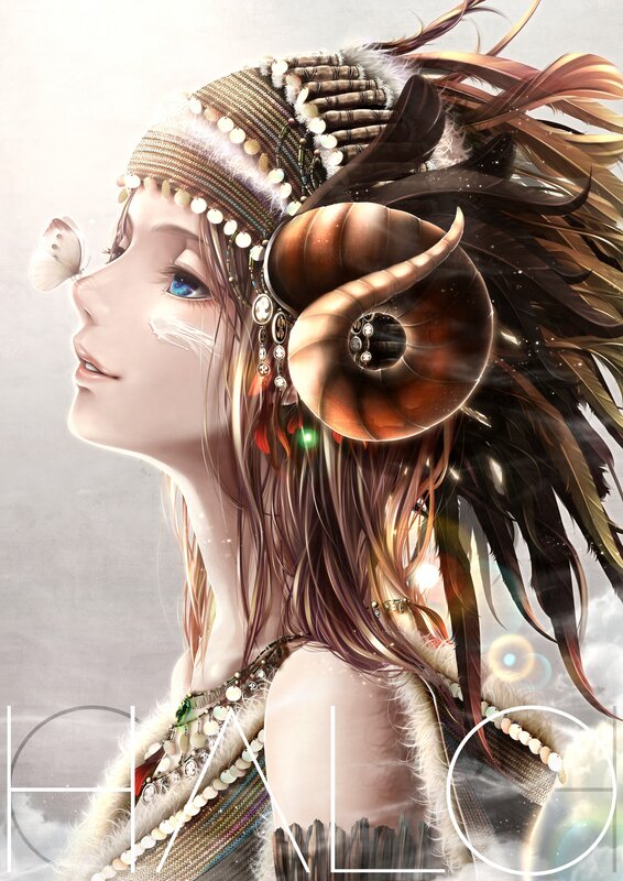 Woman with Ram Horns — Brown, Serene