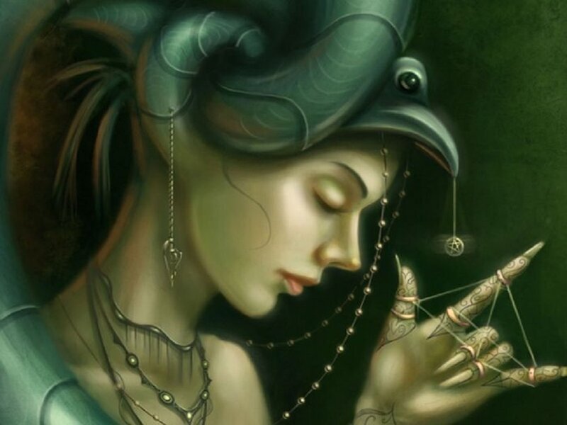 Woman with Ram Horns — Green, Mystical