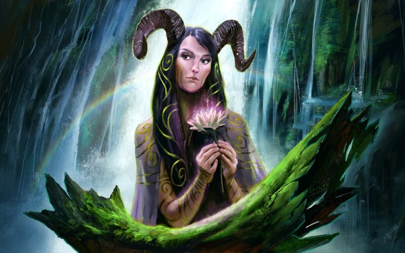 Woman with Ram Horns — Green, Serene