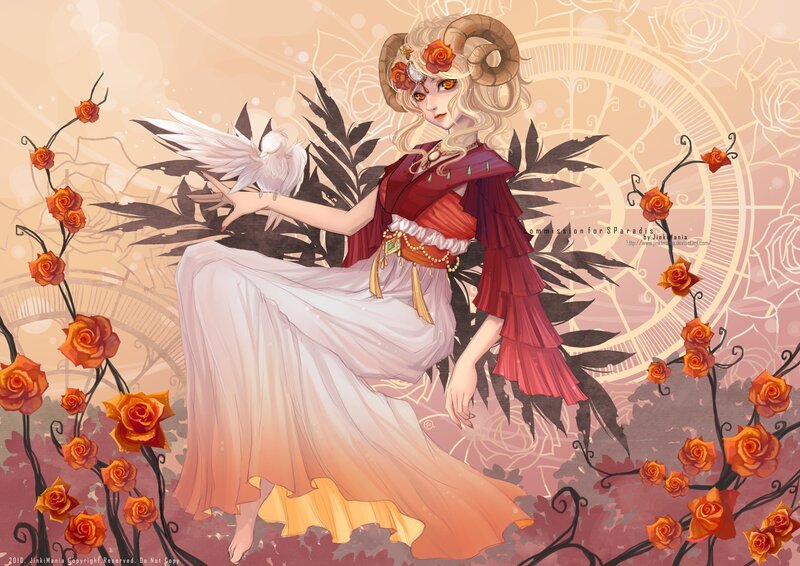 Woman with Ram Horns — Orange, Serene