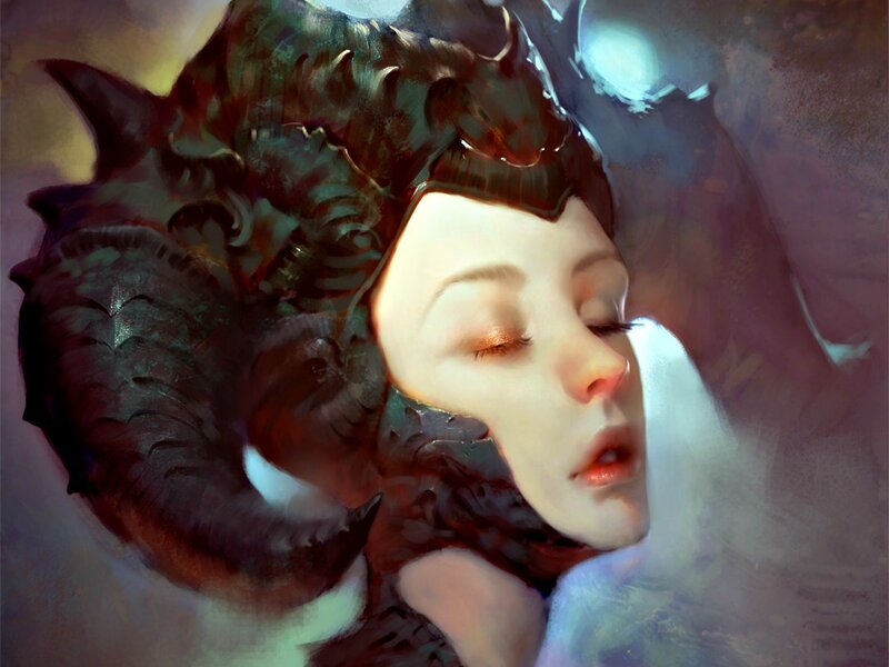 Woman with Ram Horns — Purple