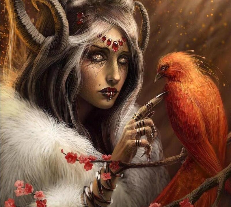 Woman with Ram Horns — White