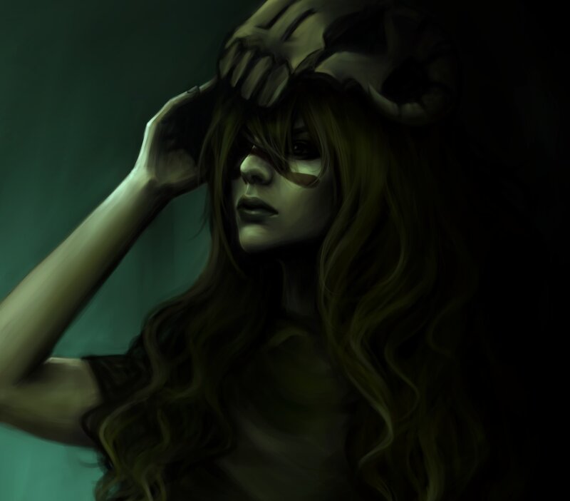 Woman with Ram Skull — Green