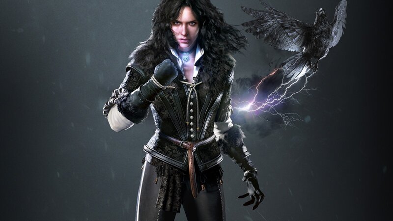 Woman with Raven — Black, Dramatic, Digital Art, Lightning