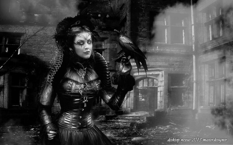 Woman with Raven — Black, Dramatic