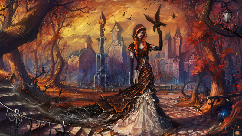 Woman with Raven in Autumn