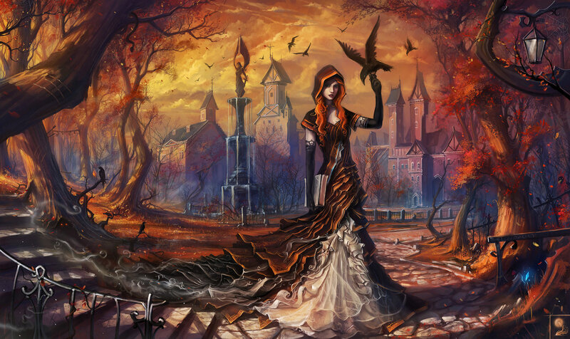 Woman with Raven in Forest