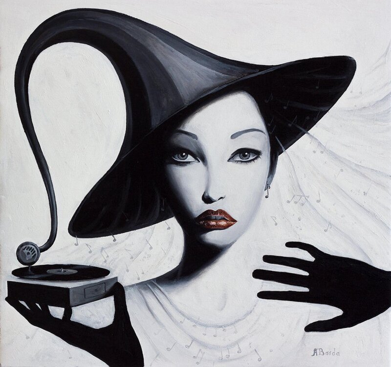 Woman with Record Player — Black