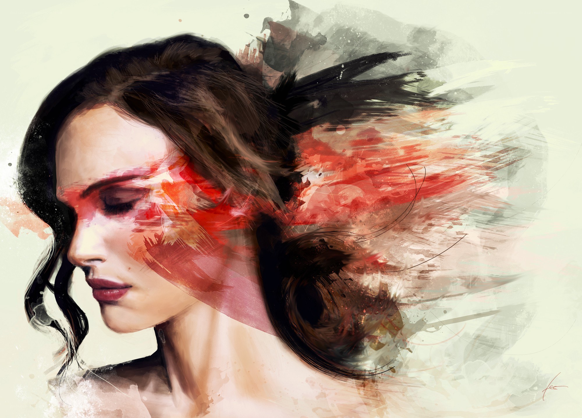 woman with red abstract background