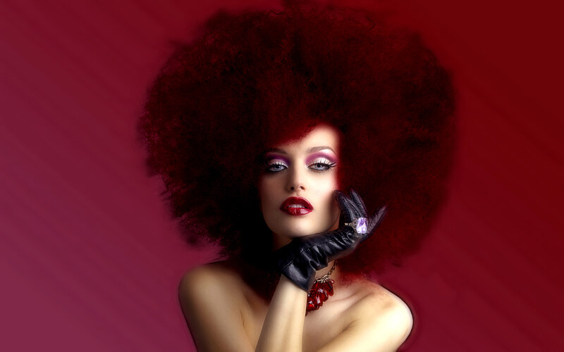 woman with red afro hair